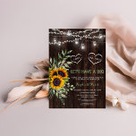 Fall Sonnenblumen String Lights Barn Wood I DO GRI Einladung<br><div class="desc">Einzigartiges Design mit der Typografie "I DO,  ME TOO" in zwei Herzen,  Maurerkrüsten,  Saitenleuchten,  Aquarellsonnenblumen,  Grünkranz,  auf einer alten Scheune. Verwenden Sie das Tool Personalisieren,  um Ihre Informationen hinzuzufügen. Besuchen Sie bitte meine Rustikale Land ALL EVENTS GRILLEN Collection.</div>