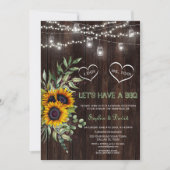 Fall Sonnenblumen String Lights Barn Wood I DO GRI Einladung (Vorderseite)