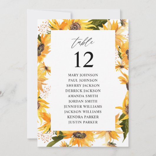 Fall Sonnenblumen Tischnummer Sitzplan (Vorderseite)