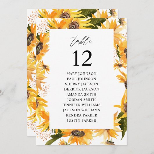 Fall Sonnenblumen Tischnummer Sitzplan (Vorne/Hinten)