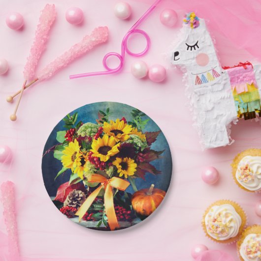 Fall Sonnenblumen und Bow, 7" Rundpapier-Platte Pappteller (Party)