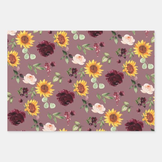 Fall Sonnenblumen und Burgunder Rose Brautparty Geschenkpapier Set (Vorderseite 2)