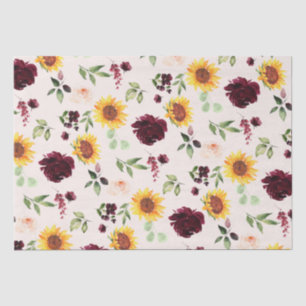 Fall Sonnenblumen und Burgunder Rose Brautparty Seidenpapier