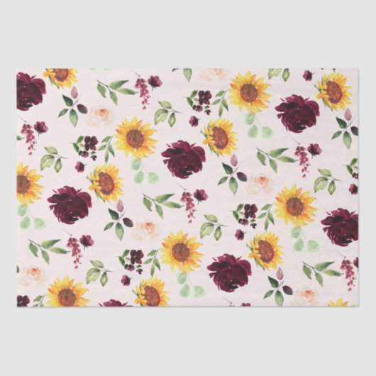 Fall Sonnenblumen und Burgunder Rose Brautparty Seidenpapier (Vorderseite)