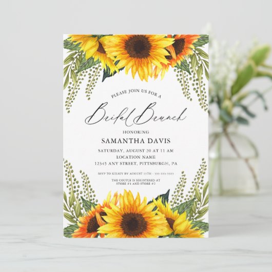 Fall Sonnenblumen und Grüntöne Bridal Brunch Einladung (Stehend Vorderseite)