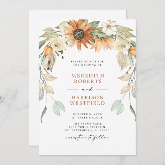 Fall Sonnenblumen Wreath QR Code UAWG Herbsthochze Einladung (Vorne/Hinten)