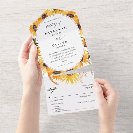 Fall Sonnenblumenhochzeit All In One Einladung (Abreißen)