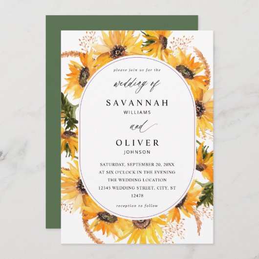 Fall Sonnenblumenhochzeit Einladung (Vorne/Hinten)