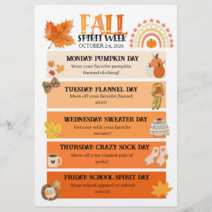 Fall Spirit Week Flyer, Herbst School Spirit Week Flyer
