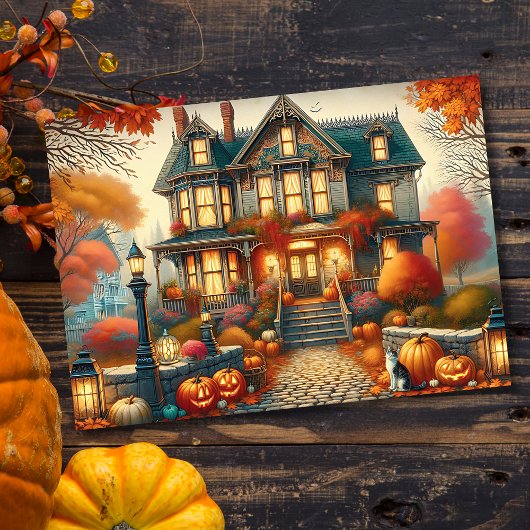 Fall Spuk House Pumpkin Halloween Feiertagskarte