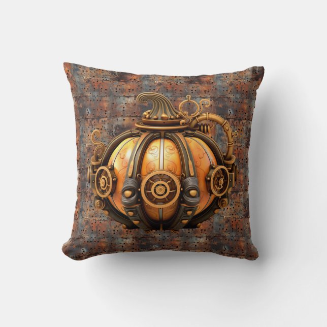 Fall Steampunk Pumpkin Throw Kissen (Vorderseite)