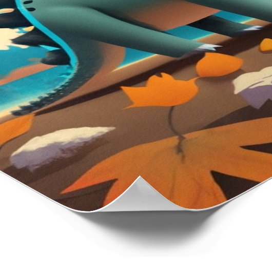 Fall Stegosaurus mit Blätter: Niedliche Wall Art Poster (Ecke)