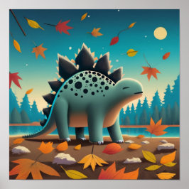 Fall Stegosaurus mit Blätter: Niedliche Wall Art Poster