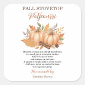 Fall Stovetop Potpourri Recipe Pumpkin Quadratischer Aufkleber (Vorderseite)