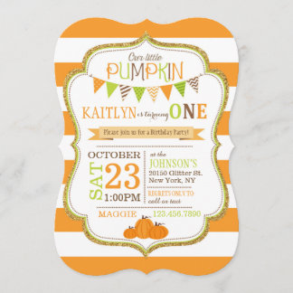 Fall-Streifen-und Kürbis-Geburtstags-Einladung Einladung