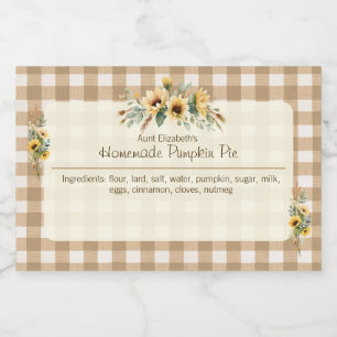 Fall Sunblumen Brown Gingham Floral Lebensmitteletikett