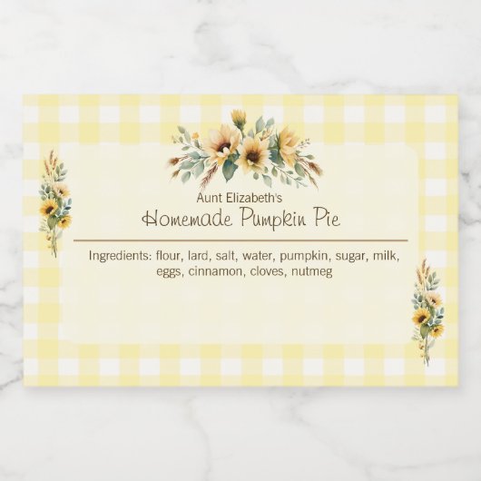 Fall Sunblumen Yellow Gingham Floral Lebensmitteletikett (Einzelnes Label)
