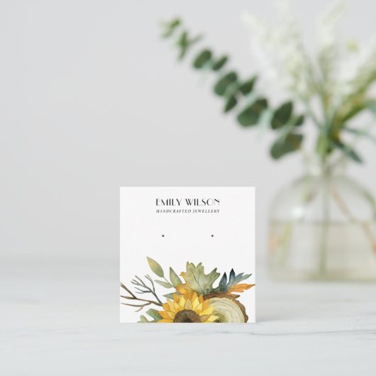 FALL SUNFLOWER AUTUMN HOLZ STUD EARRING DISPLAY QUADRATISCHE VISITENKARTE (Stehend Vorderseite)