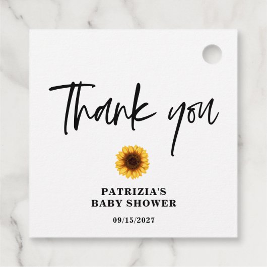 Fall Sunflower Baby Dusche Geschenkanhänger (Rückseite)