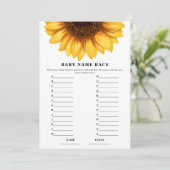 Fall Sunflower Baby Dusche Name Race Game Card Einladung (Stehend Vorderseite)