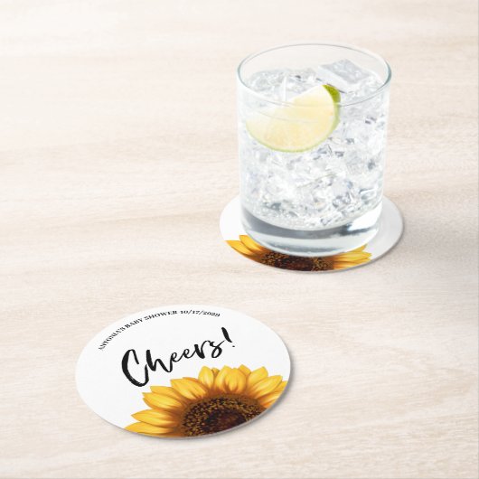 Fall Sunflower Baby Dusche Runder Pappuntersetzer (Vor Ort)