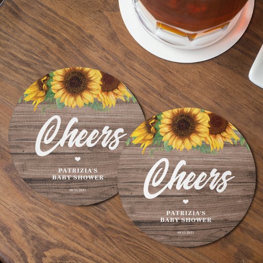 Fall Sunflower | Babyduschpapier Runder Pappuntersetzer