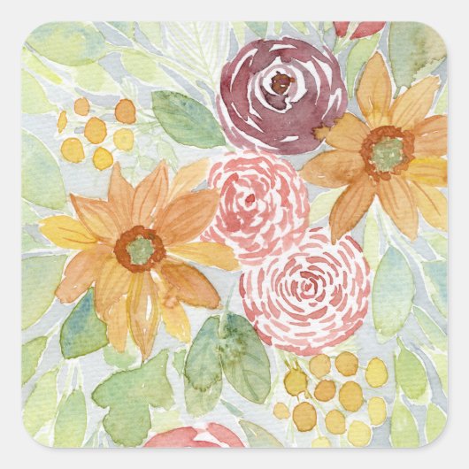 Fall Sunflower Bouquet Quadratischer Aufkleber (Vorderseite)