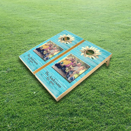 Fall Sunflower Family Foto Monogram Blue