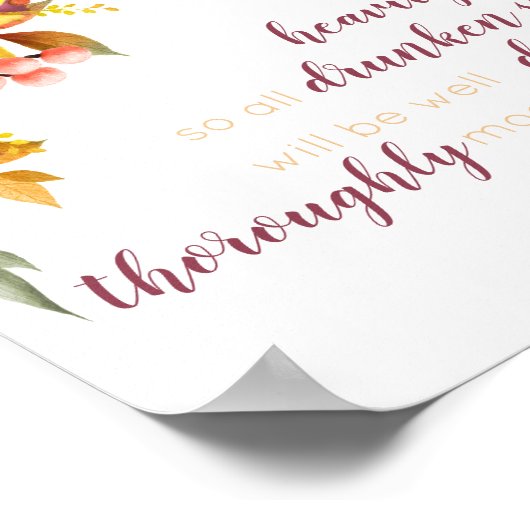 Fall Sunflower Open Bar Wedding Poster (Ecke)