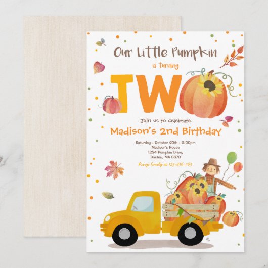 Fall Sunflower Pumpkin Birthday Pumpkin Patch Einladung (Vorne/Hinten)