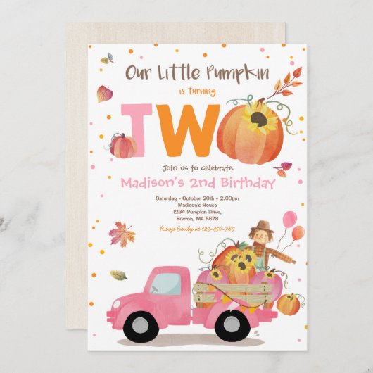 Fall Sunflower Pumpkin Geburtstagskürbis Einladung (Vorne/Hinten)