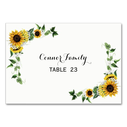 Fall Sunflower Rustic Barn Wedding Table Card Tischnummer (Vorderseite)