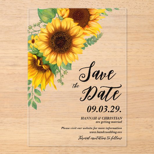 Fall Sunflower Save the Date Acryleinladungen (Vorderseite)
