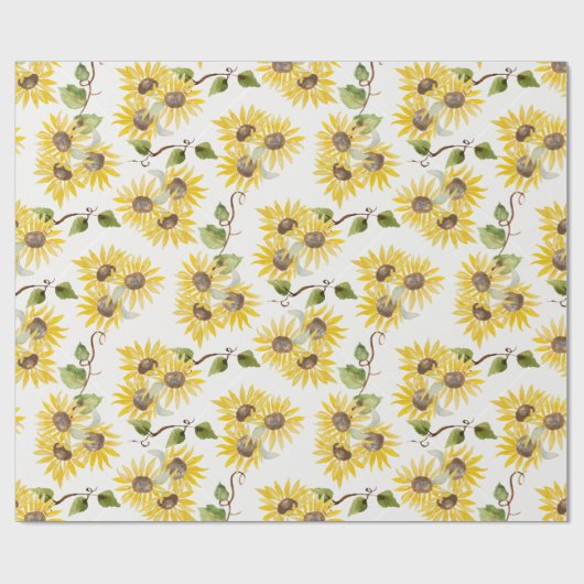 Fall Sunflower Watercolor Wrapping Paper Geschenkpapier (Flach)