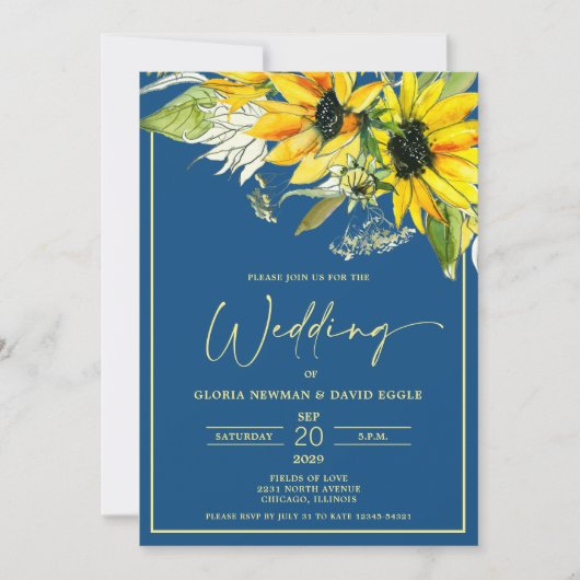 Fall Sunflower Wedding Invitation Einladung (Vorderseite)