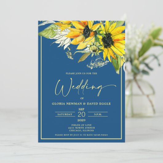 Fall Sunflower Wedding Invitation Einladung (Stehend Vorderseite)