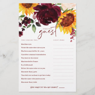 Fall Sunflowers Brautparty Game Finden Sie den Gas