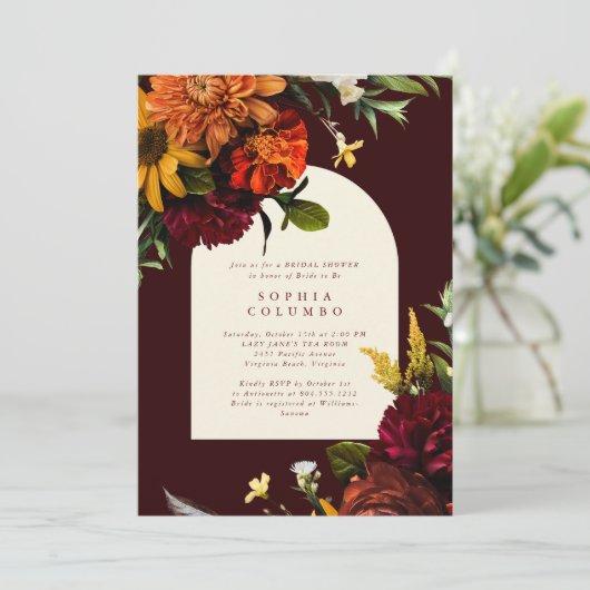 Fall Sunset Dark Moody Romantic Bridal Shower Einladung (Stehend Vorderseite)