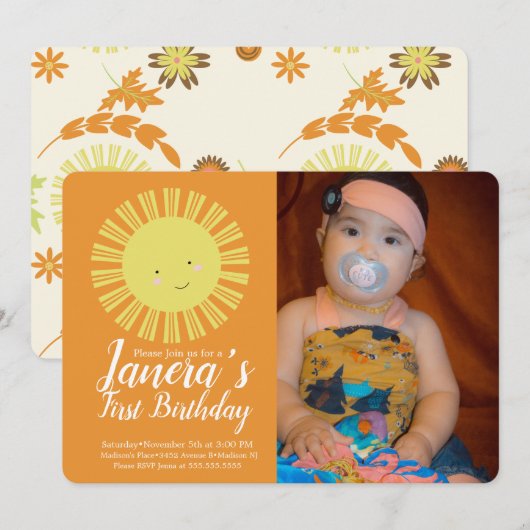 Fall Sunshine Herbst Geburtstagsparty Einladung (Vorne/Hinten)
