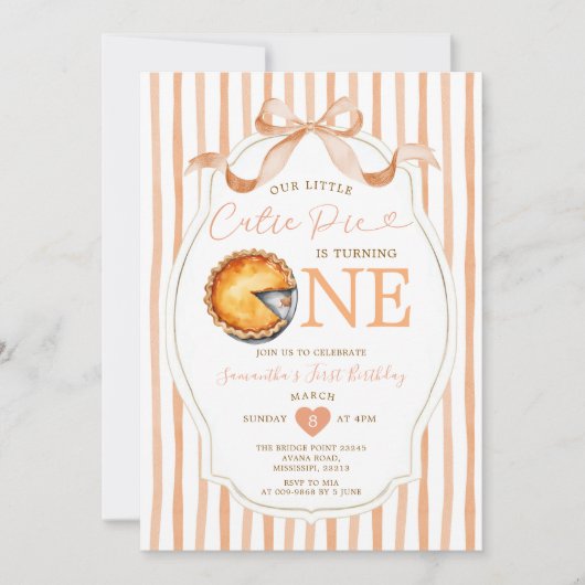 Fall Süsse Pie Bow Ribbon Gingham Birthday Einladung (Vorderseite)