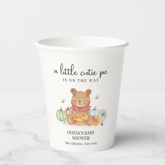 Fall Süsse Pumpkin Pie Teddy Bear Baby Dusche Pappbecher (Vorderseite)