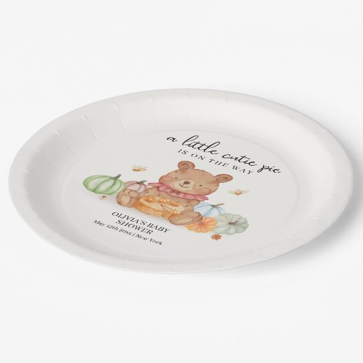 Fall Süsse Pumpkin Pie Teddy Bear Baby Dusche Pappteller (Schrägansicht)