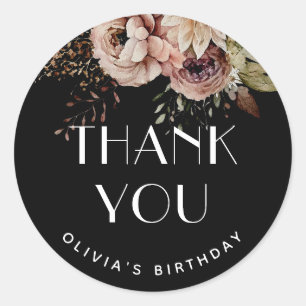 Fall Sweet 16 Danke Black Boho Floral Favoriten Runder Aufkleber