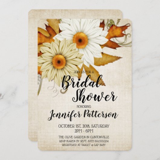 Fall Tan und Weiße Blume Brautparty Einladung (Vorne/Hinten)