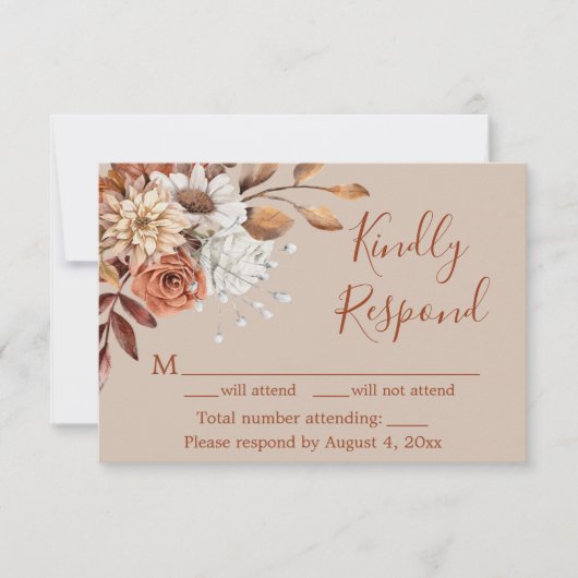 Fall Taupe floral Geburtstag Response Card Dankeskarte (Vorderseite)