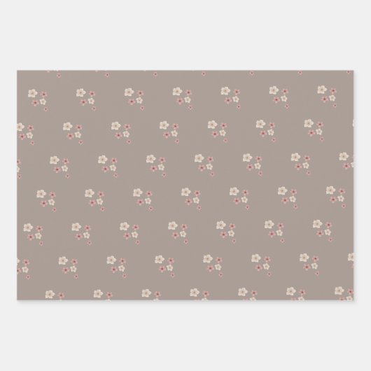 Fall Taupe und rosa Blumenpapier Geschenkpapier Set (Vorderseite 2)