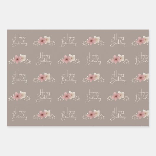 Fall Taupe und rosa Blumenpapier Geschenkpapier Set (Vorderseite)