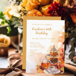 Fall Tea Party Elegant 60. Geburtstag Einladung