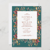 Fall Teal Watercolor Terracotta Floral wedding Einladung (Vorderseite)