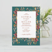 Fall Teal Watercolor Terracotta Floral wedding Einladung (Stehend Vorderseite)